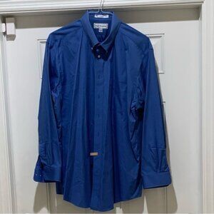 Paul Fredrick Dress Shirt Blue 17.5-35 Solid Finest Two Ply 100%Cotton Pinpoint